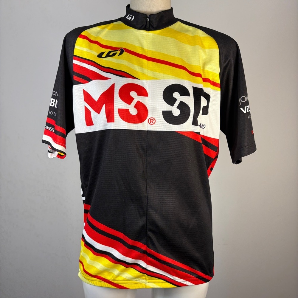 ❤️Louis Garneau "MS SP" Cycling Jersey Mens M Black Red Yellow Bike Team Kit